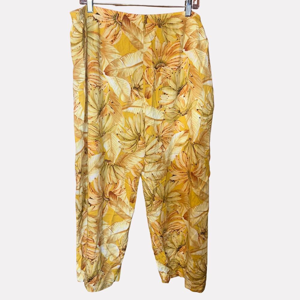 Vintage Hilo Hattie Hawaiian Original Yellow Floral Pants Women's XL Elastic